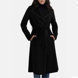 NWT TAHARI DOUBLE BREASTED LONG WRAP TIE BELT BLACK COAT TRENCH MEADIUM